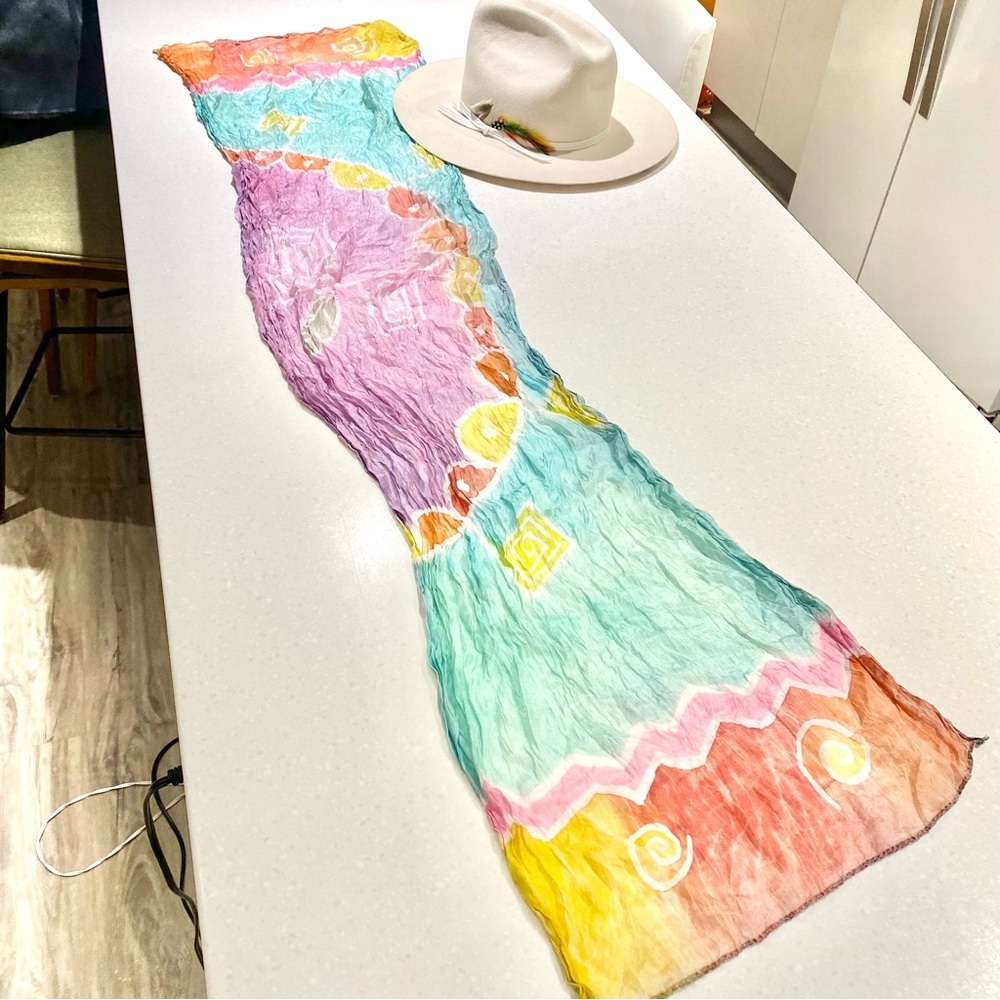 Artisan SILK watercolour scarf/wrap w shabby chic midcentury vibe